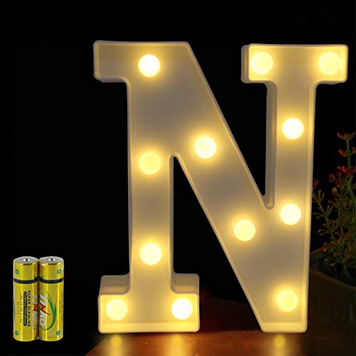 HONPHIER® Buchstaben Lichter Alphabet Lampe LED Brief Beleuchtung Buchstabe Licht Beleuchtete Buchstaben Nachtlichter Dekoration für Geburtstag Party Hochzeit Kinderzimmer (N) von HONPHIER