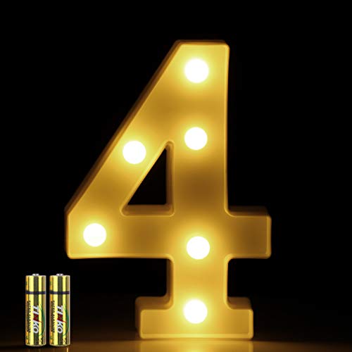 HONPHIER® LED Nummer Licht 3D Nummer Lampe Buchstaben Lichter Alphabet Lampe LED Brief Beleuchtung Buchstabe Licht Beleuchtete Buchstaben Nachtlichter Dekoration für Geburtstag Party (4) von HONPHIER