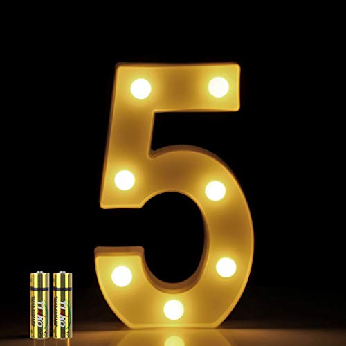 HONPHIER® LED Nummer Licht 3D Nummer Lampe Buchstaben Lichter Alphabet Lampe LED Brief Beleuchtung Buchstabe Licht Beleuchtete Buchstaben Nachtlichter Dekoration für Geburtstag Party (5) von HONPHIER