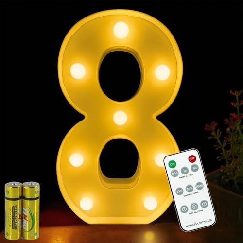 HONPHIER® LED Nummer Licht 3D Nummer Lampe Fernbedienung Buchstaben Lichter Alphabet Lampe LED Brief Beleuchtung Buchstabe Licht Beleuchtete Buchstaben Nachtlichter Dekoration für Geburtstag (8) von HONPHIER