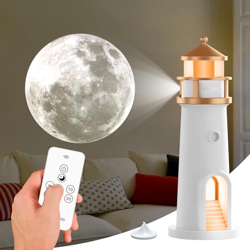 HONPHIER Mond Projektor Kinder Leuchtturm Deko mit Licht LED Mondlicht Projektor Lampe mit Fernbedienung Mondlampe für Schlafzimmer Wohnzimmer Geschenk von HONPHIER