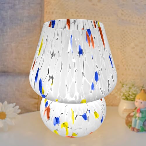 HONPHIER Pilz Lampe Tischlampe Glas Nachttischlampe Dimmbar Nachtlicht mit Fernbedienung Dekorative Stimmungslicht Tischlampe für Schlafzimmer Wohnzimmer (Mehrfarbig) von HONPHIER