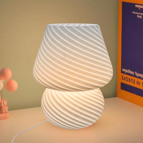 HONPHIER Pilz Lampe Tischlampe Glas Nachttischlampe Dimmbar Nachtlicht mit Fernbedienung Dekorative Stimmungslicht Tischlampe für Schlafzimmer Wohnzimmer (Weiß) von HONPHIER