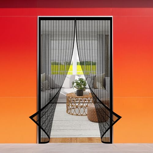 Fliegengitter Balkontür 102 x 188 cm Automatisches Schließen Insektenschutz Balkontür Fliegenvorhang für Wohnzimmer, Schwarz von HONQGAO