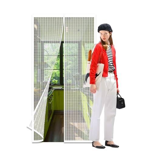 Fliegengitter Magnet Tür 121 x 189 cm Schützt vor Fliegen, Mücken & Insekten Magnetisches Moskitonetz für Terrassen Wohnzimmer, Weiß von HONQGAO