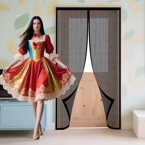 Fliegengitter Magnet Tür 230 x 192 cm Stärkere Magneten Insektenschutzvorhang mit Magneten für Balkontür Terrassentür Kellertür, Schwarz von HONQGAO