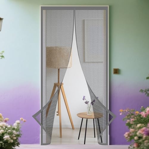 Fliegengitter Tür Magnet 111 x 229 cm Automatisches Schließen Magnet Insektenschutz Tür für Balkontür Wohnzimmer Schiebetür Terrassentür, Grau von HONQGAO
