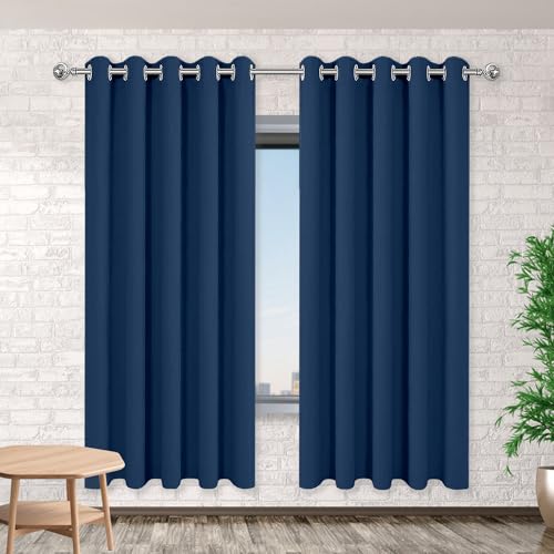 HONQGAO Vorhang Blickdicht mit Ösen 130 x 158 cm Thermo Vorhang Gegen Kälte Und Hitze Blickdicht Gardinenschals mit Schlaufen mit Ösen, Waschbar für Schlafzimmer, Dunkelblau von HONQGAO