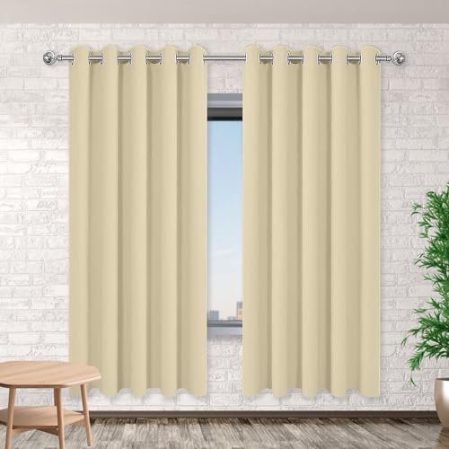 HONQGAO Vorhang Blickdicht mit Ösen 135 x 151 cm Thermo Vorhang Gegen Kälte Und Hitze Blickdicht Gardinenschals mit Schlaufen mit Ösen, Waschbar für Schlafzimmer, Creme Farben von HONQGAO