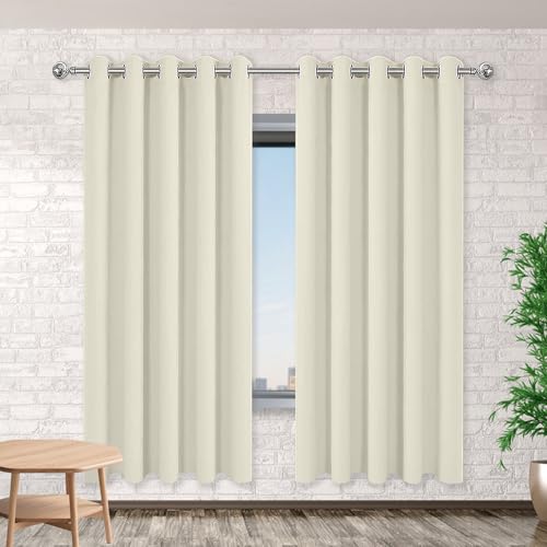 HONQGAO Vorhang Blickdicht mit Ösen 139 x 168 cm Thermo Vorhang Gegen Kälte Und Hitze Blickdicht Gardinenschals mit Schlaufen mit Ösen, Waschbar für Schlafzimmer, Beige von HONQGAO