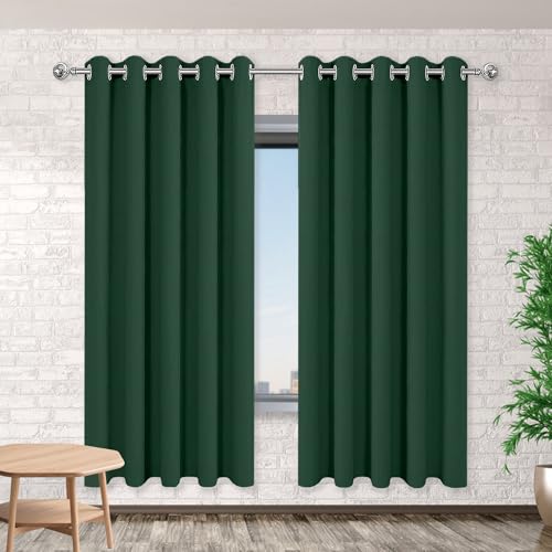 HONQGAO Vorhang Blickdicht mit Ösen 140 x 152 cm Thermo Vorhang Gegen Kälte Und Hitze Blickdicht Gardinenschals mit Schlaufen mit Ösen, Waschbar für Schlafzimmer, Dunkelgrün von HONQGAO