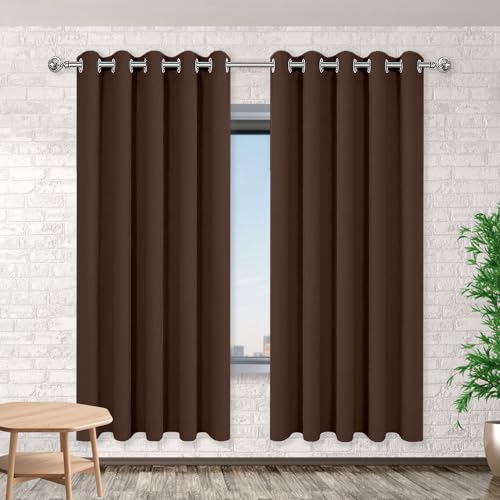 HONQGAO Vorhang Blickdicht mit Ösen 140 x 172 cm Thermo Vorhang Gegen Kälte Und Hitze Blickdicht Gardinenschals mit Schlaufen mit Ösen, Waschbar für Schlafzimmer, braun von HONQGAO