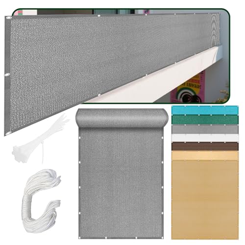 Sonnensegel Atmungsaktiv 520 x 572 cm Rechteckig Atmungsaktiv 98% UV Schutz Beschattungsnetz mit Ösen Sichtschutz Reißfest Wetterfest Ohne Bohren für Garten Terrasse, Hellgrau von HONQGAO