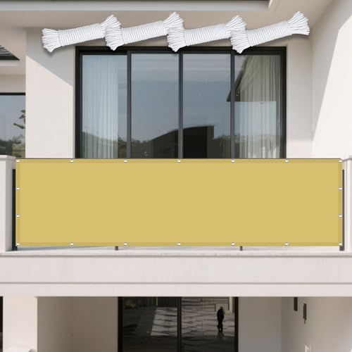 Sonnensegel Balkon 200 x 210 cm Rechteckig Wasserdicht 98% UV Schutz Windschutz Überdachung mit Ösen Reißfest Wetterfest UV Schutz Ohne Bohren für Garten Terrasse, Creme Farben von HONQGAO