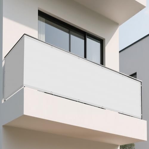 Sonnensegel Rechteckig 120 x 350 cm Rechteckig Wasserdicht 98% UV Schutz Nach Maß mit Ösen mit Spannseilen mit Ösen für Draußen Patio Terrasse Camping, Weiß von HONQGAO