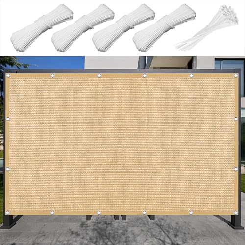 Sonnensegel Rechteckig Atmungsaktiv 470 x 502 cm Rechteckig Atmungsaktiv 98% UV Schutz Sonnenschutz Schattensegel Vielen Größen mit Spannseilen für Garten Camping, Sandgelb von HONQGAO