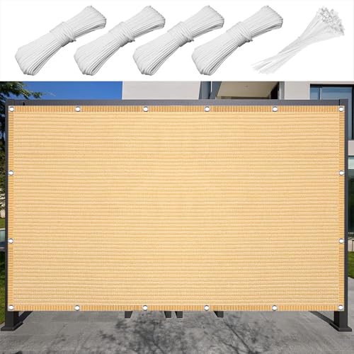 Sonnensegel Rechteckig Atmungsaktiv 472 x 508 cm Rechteckig Atmungsaktiv 98% UV Schutz Sonnenschutz Schattensegel Vielen Größen mit Spannseilen für Garten Camping, Creme Farben von HONQGAO