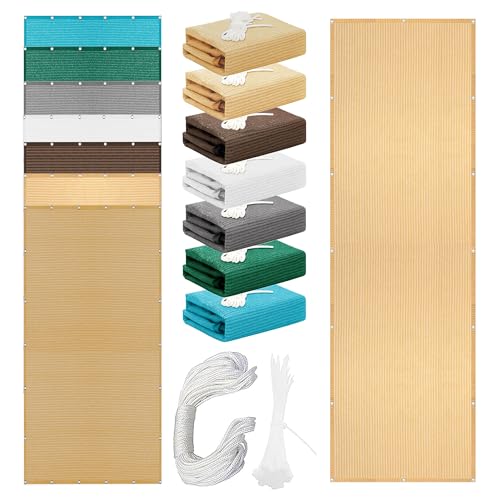 Sonnensegel Rechteckig mit Ösen 210 x 400 cm Rechteckig Atmungsaktiv Sonnenschutz Windschutz Segeltuch Vielen Größen mit Spannseilen für Balkon Garten, Creme Farben von HONQGAO