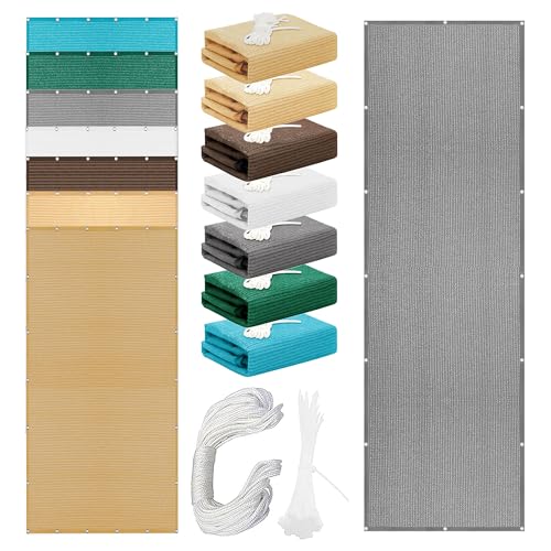 Sonnensegel Rechteckig mit Ösen 215 x 465 cm Rechteckig Atmungsaktiv Sonnenschutz Windschutz Segeltuch Vielen Größen mit Spannseilen für Balkon Garten, Hellgrau von HONQGAO