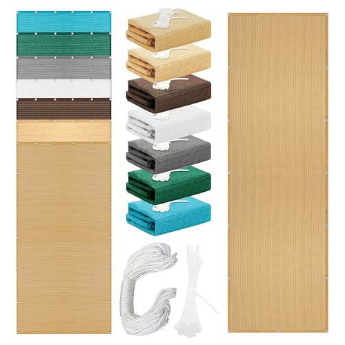 Sonnensegel Rechteckig mit Ösen 235 x 550 cm Rechteckig Atmungsaktiv Sonnenschutz Windschutz Segeltuch Vielen Größen mit Spannseilen für Balkon Garten, Sandgelb von HONQGAO