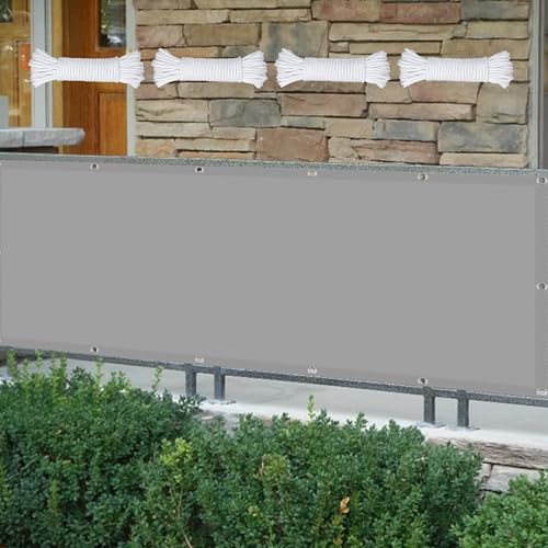 Sonnensegel Wasserdicht Nach Maß 210 x 395 cm Rechteckig Wasserdicht Sonnenschutz Windschutz Windschutz Überdachung Plane mit Ösen Und Befestigungsseile für Garten Balkon, Hellgrau von HONQGAO