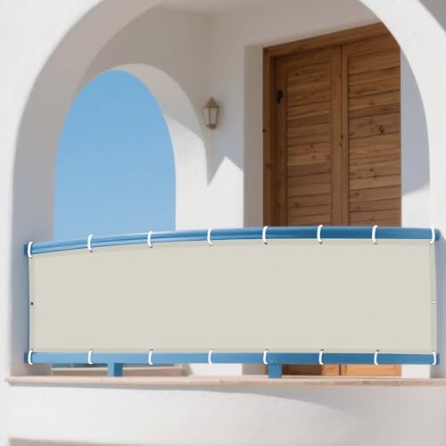Sonnensegel Wasserdicht Rechteckig 140 x 350 cm Rechteckig Wasserdicht 98% UV Schutz Sichtschutz Winddicht inkl Befestigungsseile für Balkon Garten Terrasse, Beige von HONQGAO