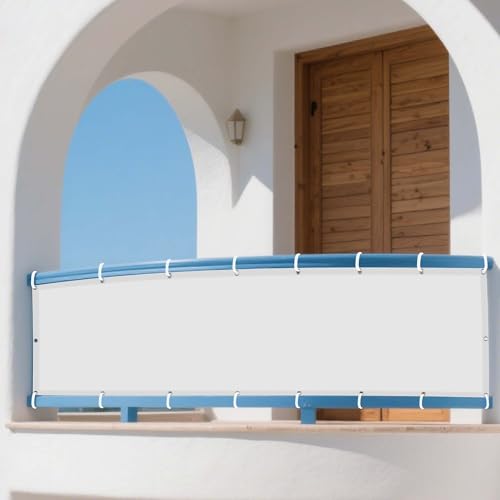 Sonnensegel Wasserdicht Rechteckig 200 x 380 cm Rechteckig Wasserdicht 98% UV Schutz Sichtschutz Winddicht inkl Befestigungsseile für Balkon Garten Terrasse, Weiß von HONQGAO