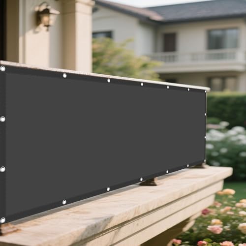 Sonnensegel Wasserfest 104 x 270 cm Rechteckig Wasserdicht 98% UV Schutz Sichtschutz Balkon Ohne Bohren mit Ösen Segeltuch für Garten Terrasse Balkon Schwimmbad, Dunkelgrau von HONQGAO