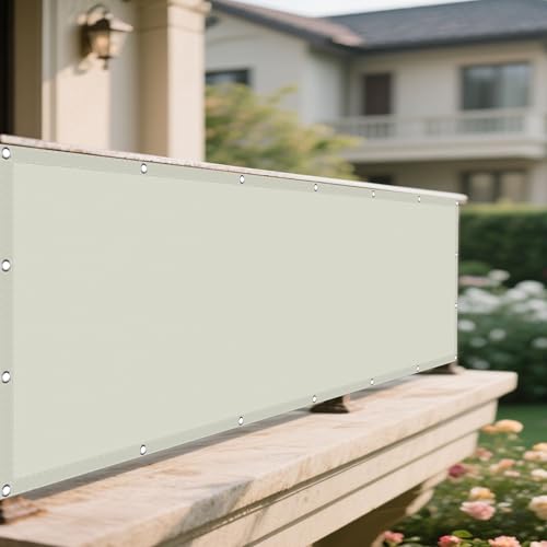 Sonnensegel Wasserfest 188 x 190 cm Rechteckig Wasserdicht 98% UV Schutz Sichtschutz Balkon Ohne Bohren mit Ösen Segeltuch für Garten Terrasse Balkon Schwimmbad, Beige von HONQGAO