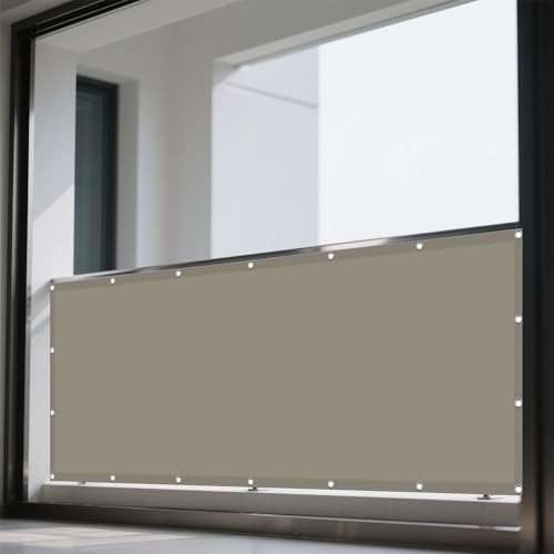 Sonnensegel mit Ösen Wasserdicht 162 x 192 cm Rechteckig Wasserdicht Sonnenschutz Windschutz Balkon Sichtschutz inkl Befestigungsseile für Garten Camping, Khaki von HONQGAO