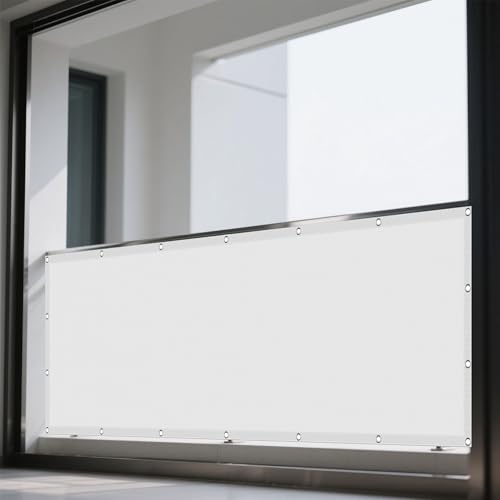 Sonnensegel mit Ösen Wasserdicht 182 x 342 cm Rechteckig Wasserdicht Sonnenschutz Windschutz Balkon Sichtschutz inkl Befestigungsseile für Garten Camping, Weiß von HONQGAO
