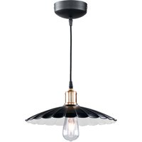 Hängelampe Klassisch Design Hängeleuchte Retro Wohnzimmerlampe hängend mit rundem Schirm, Metall schwarz weiß, 1x E27, DxH 35x7 cm von HONSEL LEUCHTEN