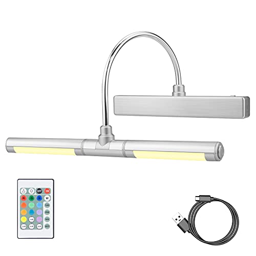 HONWELL Drahtlose Bilderleuchte LED, Bilderlampe mit Fernbedienung,Drehbarer LED Lichtkopf mit Timer 180° Schwenkarm Wiederaufladbare Dart beleuchtung Kabellos Malleuchte zum Malen von Bildern,Silber von HONWELL