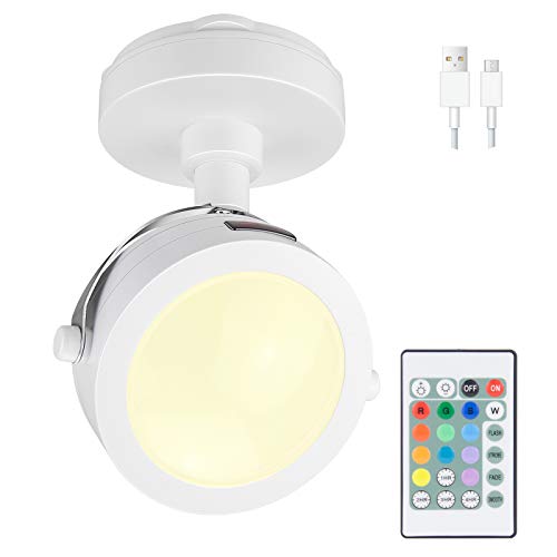 HONWELL LED Spot Lampe Drahtlose Deckenstrahler mit Fernbedienung, Wiederaufladbares Bilder mit beleuchtung Drehbar Licht Kopf, RGB Dartscheibe Beleuchtung für Spiegelanstrich Dartscheibe, Weiß von HONWELL