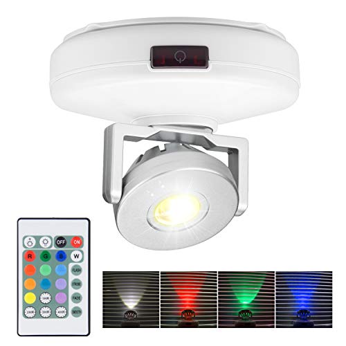 HONWELL LED Spot mit Batterie Wireless Deckenstrahler mit Fernbedienung 12 Farben Wechseln dartscheibe beleuchtung Dimmbares wandleuchte mit Drehbar Licht Kopf für Spiegelanstrich Dartscheibe,Weiß von HONWELL