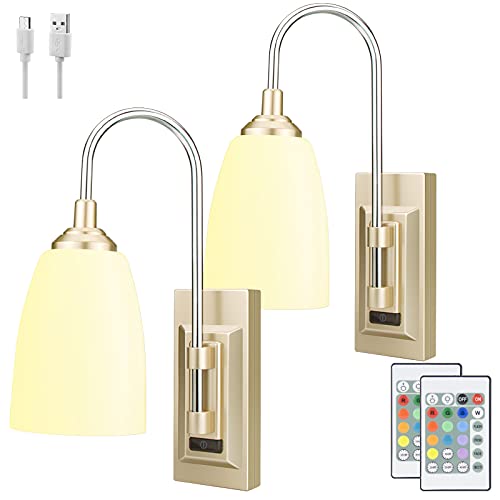 HONWELL LED Wandleuchte Innen,Wiederaufladbares Wandlampe mit Fernbedienung,4000K Warmweiß Wandbeleuchtung Dimmbar Wandleuchten Modernes Wandlampen Badlampe für Schlafzimmer, Treppen, Gold, 2 Stück von HONWELL