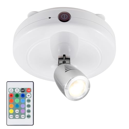 HONWELL RGB Spot Lampe LED Wireless Deckenstrahler mit Fernbedienung Dartscheibe Beleuchtung Timer AA Batteriebetrieben Deckenspot LED mit Drehbar Licht Kopf für Spiegelanstrich Dartscheibe,Weiß von HONWELL