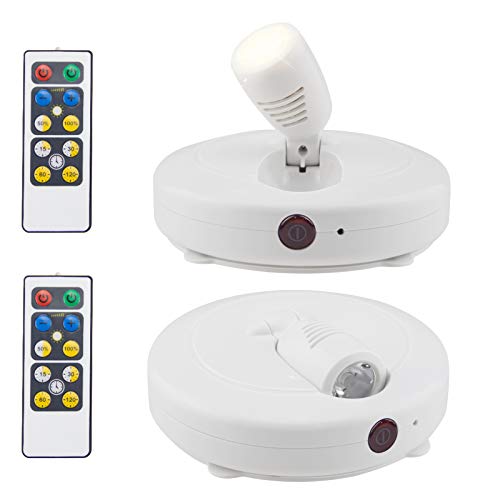 HONWELL Spot Lampe LED Wireless Deckenstrahler mit Fernbedienung Puck Licht Leselampe Timer AA Batteriebetrieben Nachtlicht mit Drehbar Licht Kopf für Spiegelanstrich Dartscheibe, 2 Stück von HONWELL