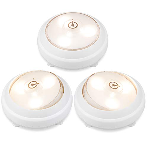 HONWELL Wireless LED Schrankleuchte, batteriebetriebene Garderobenlampe Kleines Puck licht, einstellbare Lichtkopf Schrankleuchte, warmweißes Nachtlicht für Küche, Schrank, Dachboden (3er-Pack) von HONWELL