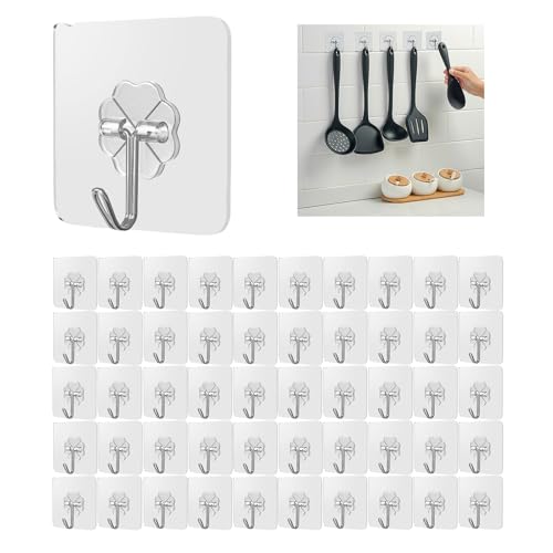 HONXUN 50 Stück Transparent Selbstklebende Haken, Wandhaken Selbstklebend Transparent, Klebehaken für Handtuch, Mantel, Schlüssel und Küchenutensilien HONXUN 50 Stück Transparent Selbstklebende Haken, Wandhaken Selbstklebend Transparent, Klebehaken für Handtuch, Mantel, Schlüssel und Küchenutensilien von HONXUN