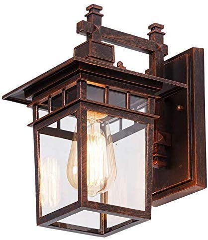 Außenwandleuchte Retro Vintage Rot Bronze Wandlampe Wasserdichter IP44 E27 Außen Licht Aluminiumguss und Glas Außenlampe Balkon Zaun Gartenlampe Einfahrt leuchte 22 * 18 * 29 cm von HONY-LIGHT