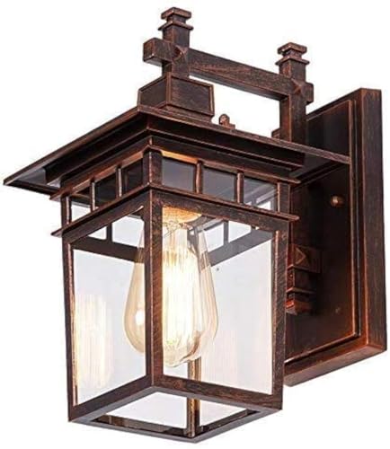 HONY-LIGHT Außenwandleuchte Retro Vintage Rot Bronze Wandlampe Wasserdichter IP44 E27 Außen Licht Aluminiumguss und Glas Außenlampe Balkon Zaun Gartenlampe Einfahrt leuchte 22 * 18 * 29 cm von HONY-LIGHT