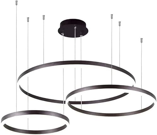 HONY-LIGHT Dimmbar Pendellampe Modern Creative 3-Ring Pendelleuchte Acryl Lampenschirm Hängelampe Mit Fernbedienung, Arbeitszimmer Hängelampe Esstischlampe Schlafzimmer Lampe Wohnzimmer Lampe,Schwarz von HONY-LIGHT