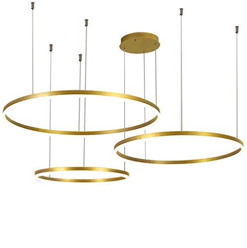 HONY-LIGHT Modern Dimmbar Esszimmerlampe 3-Ring Höhenverstellbar Hängeleuchte Gold Aluminium Acryl Pendelleuchte Wohnzimmer Schlafzimmer Galerie Esstisch Hängelampe,40+60+80cm,mit fernbedienun von HONY-LIGHT