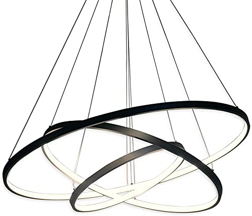 HONY-LIGHT Hängeleuchte LED Modern Acryl Pendelleuchte Höhenverstellbar 3 Ring Hängelampe Kreative jugendstil Kronleuchter, für Wohnzimmer Küche Büro Lampe (Schwarz) von HONY-LIGHT