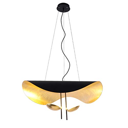 Modern LED Pendelleuchte Höhenverstellba Hängeleuchte Äußeres Schwarz Inneres Gold Design Hängelampe Esszimmer Dekor Deckenlampe Wohnzimmer Schlafzimmer Cafe Bar Büro 30W,3000K von HONY-LIGHT