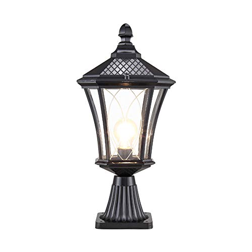 Retro Außen Säulenlampe Schwarz Wasserdicht IP54 Sockelleuchte Aluminium und Glas Wegeleuchte Gartenlampe Säulenleuchte für Villa Terrasse Balkon Rasen Pati Garten Landschafts Beleuchtung 26*14*49CM von HONY-LIGHT