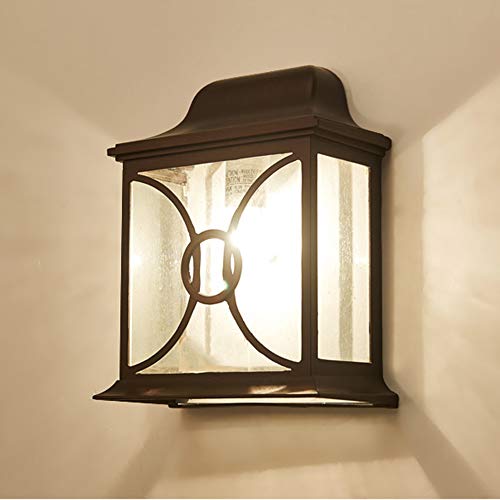 HONY-LIGHT Retro E27 Außenwandleuchte Braun Aluminiumguss Und Glas Wasserdicht IP54 Wandleuchte Garten Patio Zaun Hof Garage Tor Flur Treppe Eingangs Post Leuchte Wandbeleuchtung 21 * 11 * 29 cm von HONY-LIGHT