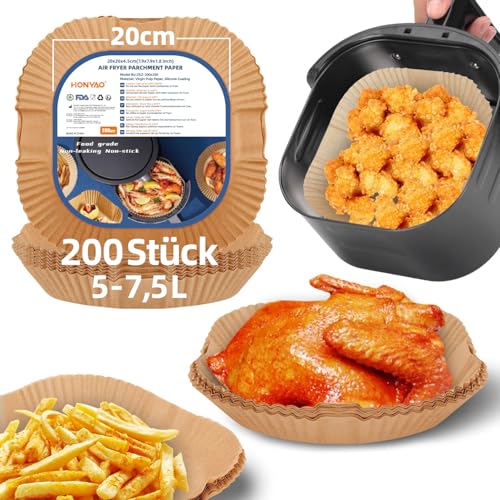 HONYAO Backpapier für Heißluftfritteuse XXL 5-7,5 L, 200 Stück Quadrat 20x20 cm Air fryer Backpapier Antihaft Einwegschalen Luftfritteuse Pergamentpapier Kompatibel mit COSORI,Philips,Cecotec Airfryer HONYAO Backpapier für Heißluftfritteuse XXL 5-7,5 L, 200 Stück Quadrat 20x20 cm Air fryer Backpapier Antihaft Einwegschalen Luftfritteuse Pergamentpapier Kompatibel mit COSORI,Philips,Cecotec Airfryer von HONYAO