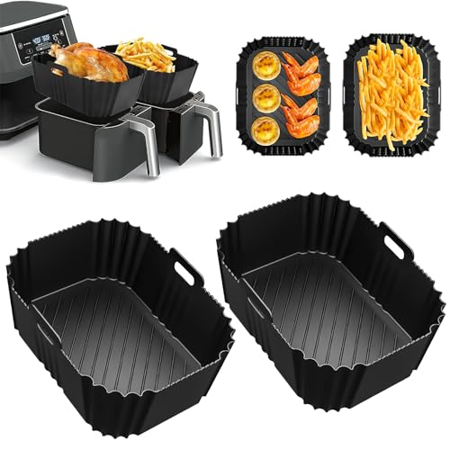 HONYAO Heißluftfritteuse Zubehör für Dual Zone Airfryer, 2 Stück Airfryer Silikonform BPA Frei Silikon Einsätze Backform kompatibel mit Ninja AF300EU AF400EU und Anderen Dual Zone Fritteuse von HONYAO